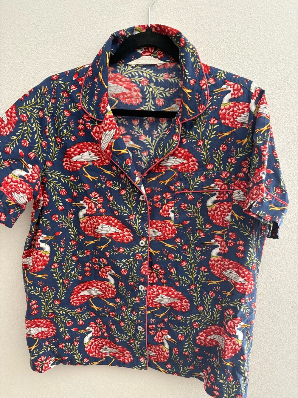 Printfresh Navy Floral & Red Bird Button-Up